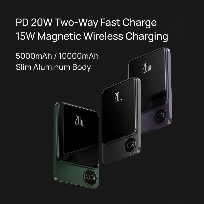 Ultra-Slim Magnetic Wireless Power Bank 15W Fast Charging PD 20W with Smart LED Display & Dual Input/Output Ports