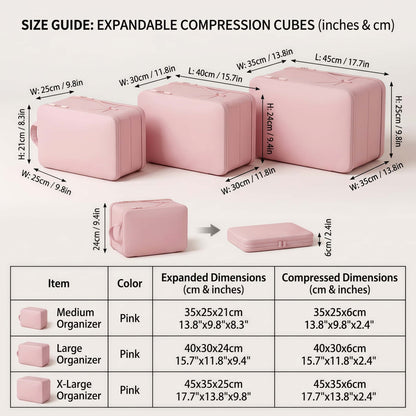 Premium Expandable Compression Packing Cubes Set, Dual-Compartment Travel Luggage Organizers