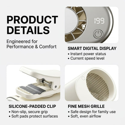 Portable Waist Clip Fan, 199-Speed Turbocharged Personal Cooling Fan with Digital Display & Lanyard