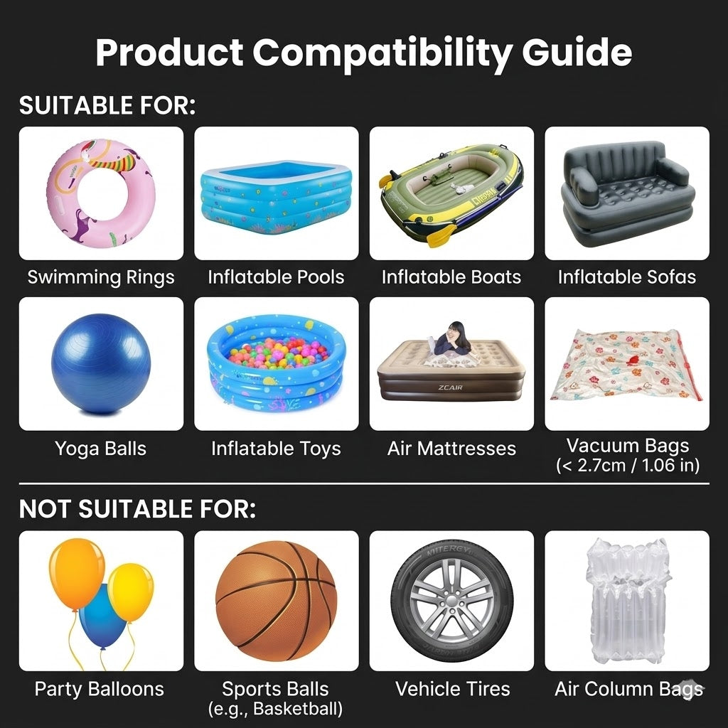 Portable Mini Air Pump - Rechargeable Electric Inflator & Deflator for Air Mattresses and Pool Floats - Black