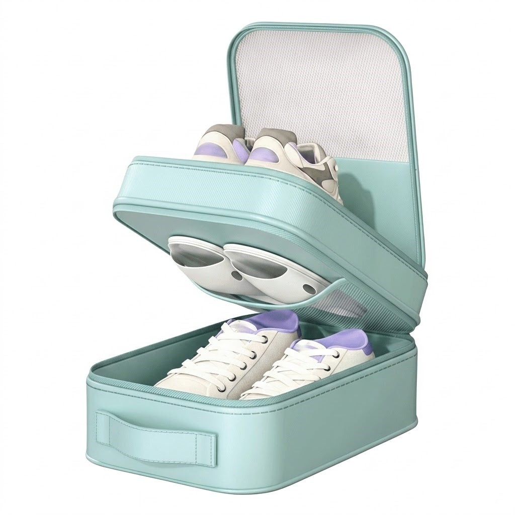 Dual-Layer Travel Shoe Organizer Bag - Water-Repellent Portable Packing Cube with Trolley Sleeve