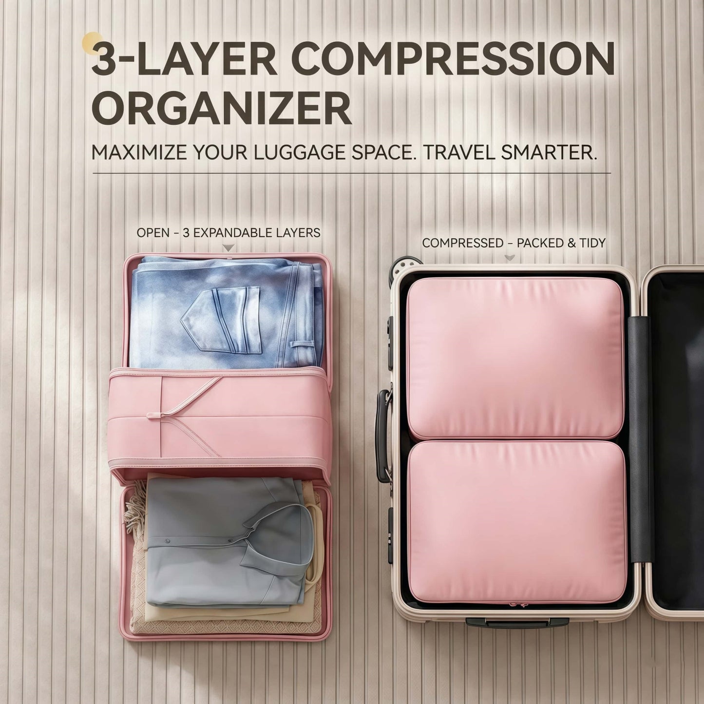 Premium Expandable Compression Packing Cubes Set, Dual-Compartment Travel Luggage Organizers