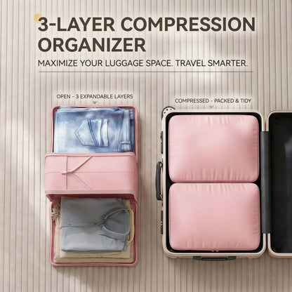 Premium Expandable Compression Packing Cubes Set, Dual-Compartment Travel Luggage Organizers