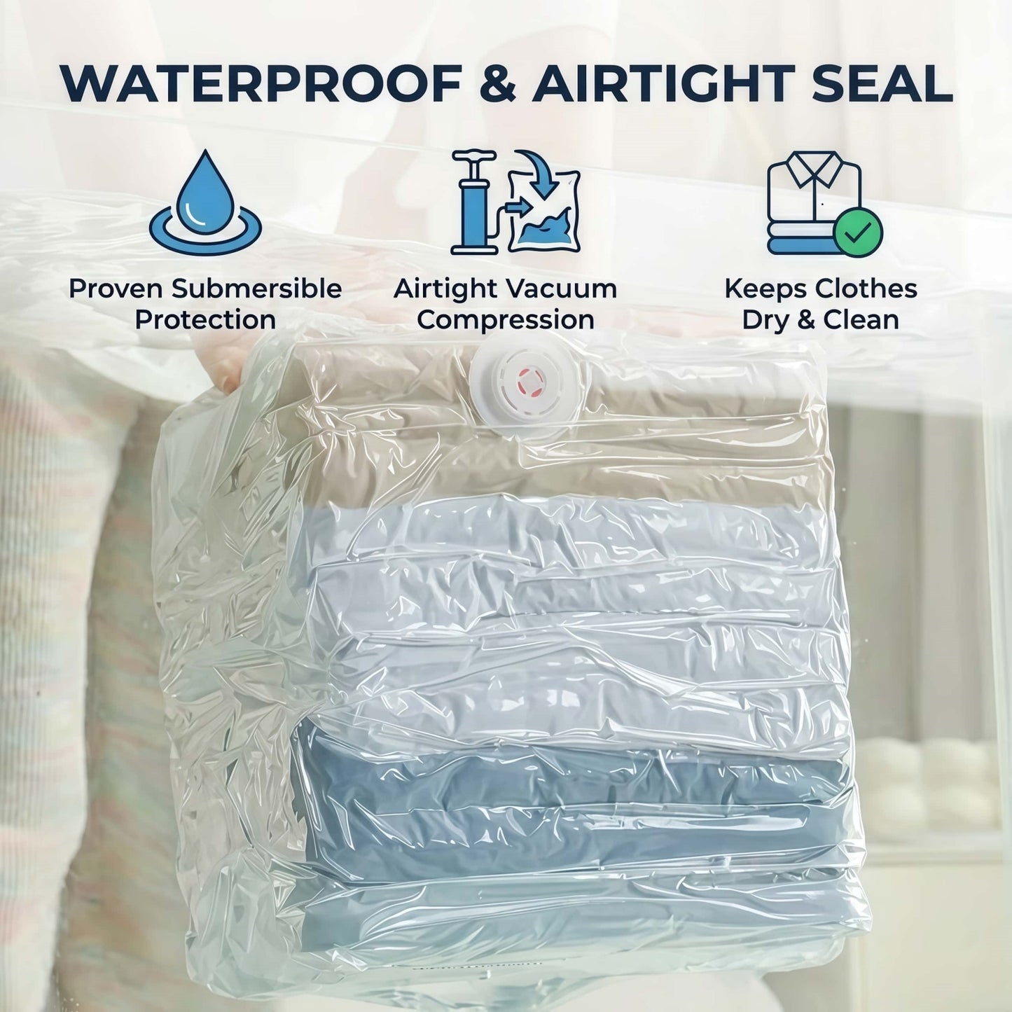 Heavy-Duty Cube Vacuum Storage Bags - No Pump Needed Space Saver Bags for Clothes & Bedding, Airtight & Waterproof