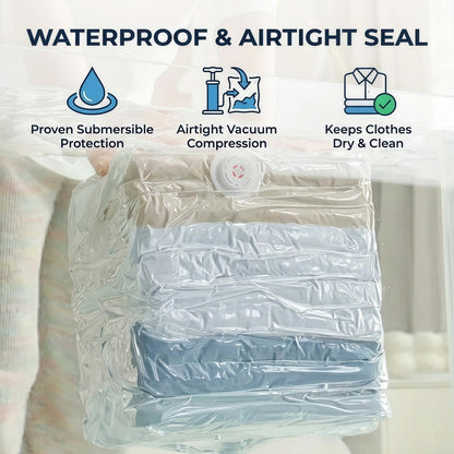 Heavy-Duty Cube Vacuum Storage Bags - No Pump Needed Space Saver Bags for Clothes & Bedding, Airtight & Waterproof