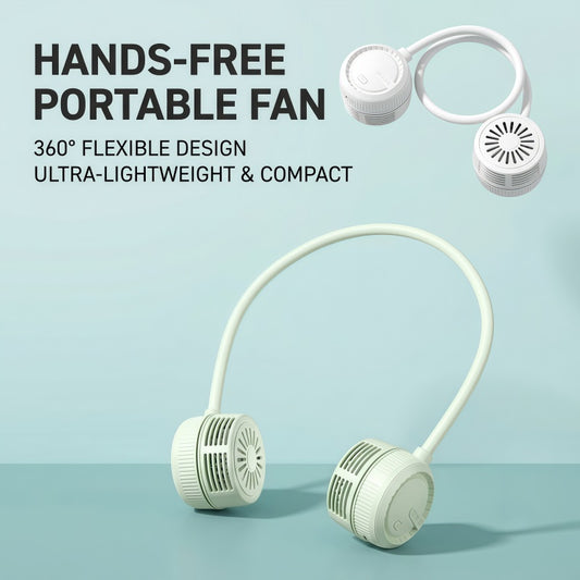 Portable Neck Fan, Foldable Hands-Free Wearable Personal Fan with 360° Flexible Gooseneck, 3 Speeds & Type-C Rechargeable Battery for Travel, Office, Outdoor