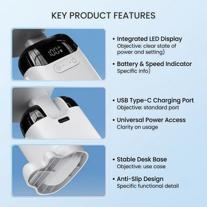 Portable Handheld Turbo Fan with Semiconductor Cooling Plate, 199 Stepless Speeds, 3000mAh Rechargeable Foldable Personal Desk Fan with LED Display