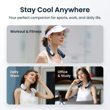 Portable Bladeless Neck Fan – 360° Cooling, 5-Speed Personal Wearable Fan with Smart LED Display & TEC Cooling Plate