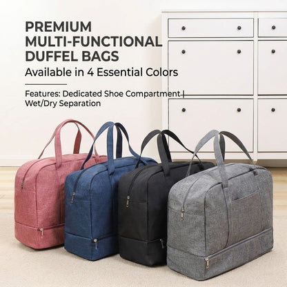 Water-Resistant Travel Duffel Bag with Wet/Dry Pocket & Shoe Compartment