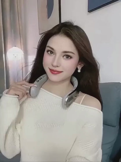 Portable Wearable Neck Fan with Ceramic Cooling Pad, 5000mAh Battery, 100-Speed Stepless Control, Bladeless Design