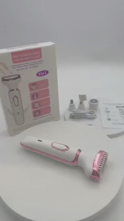 Women's 4-in-1 Electric Shaver and Grooming Kit, USB Rechargeable, White/Rose Gold